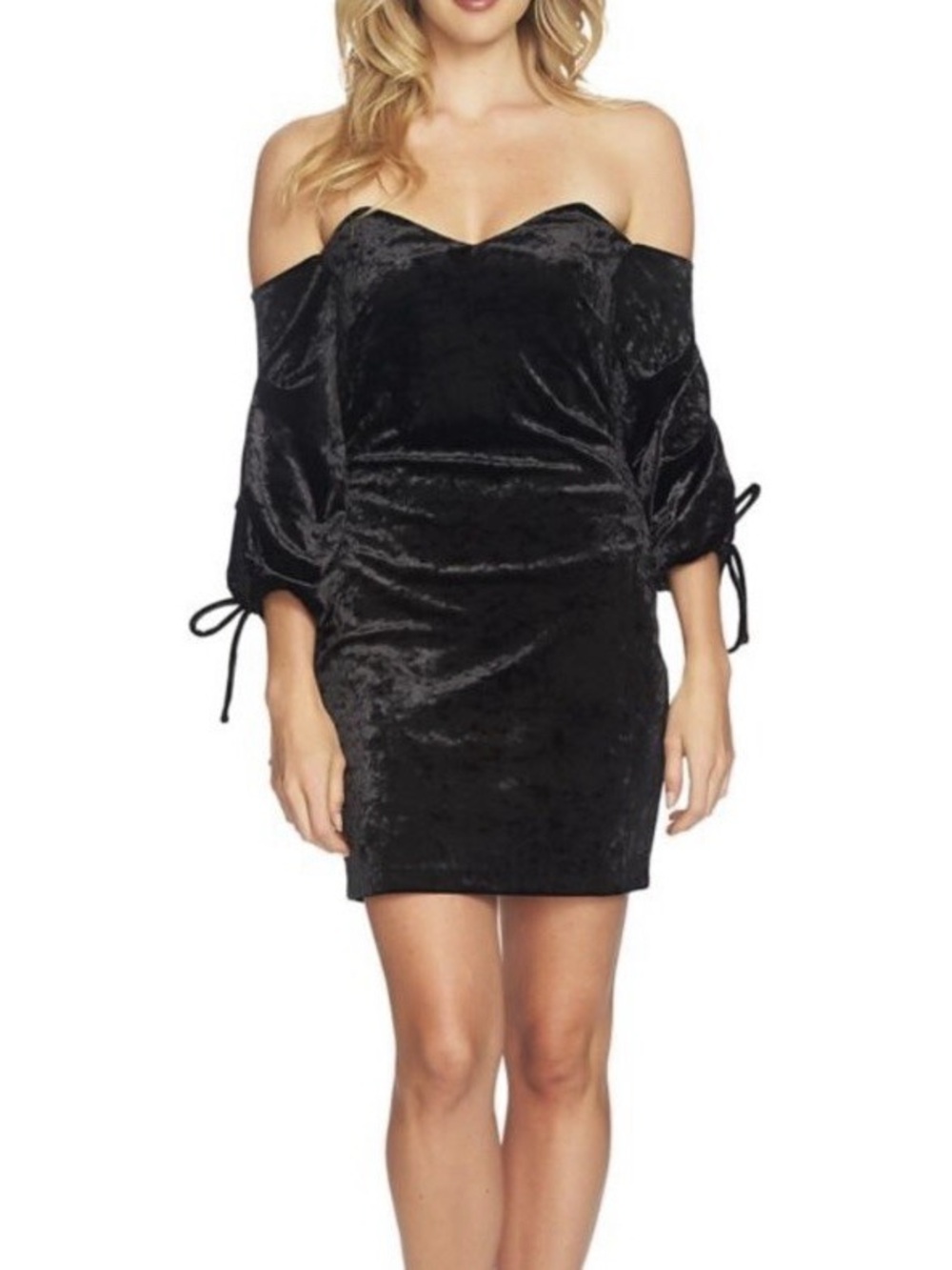 Cynthia Steffe Black Crushed Velvet Off-the-Shoulder Dress